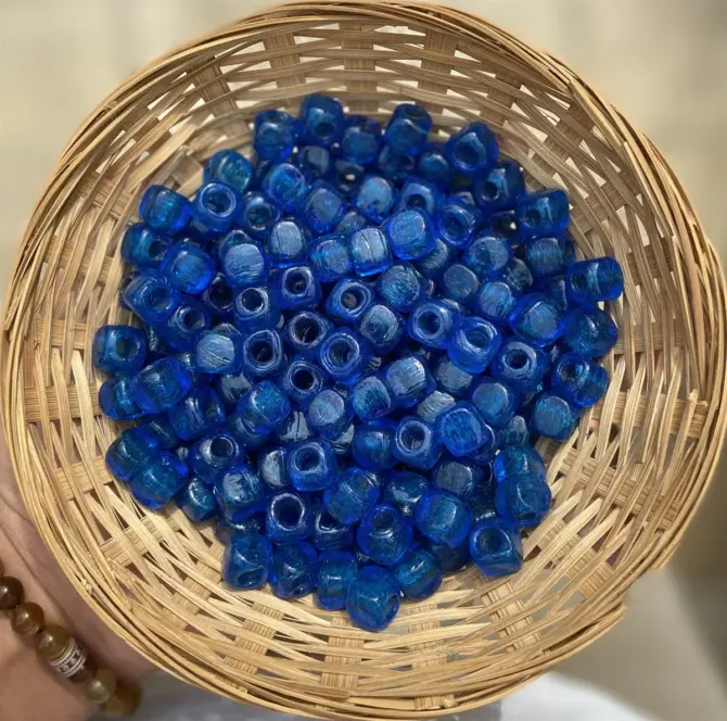 Lonjew Handmade Square Glass Beads Clear Navie Blue HM1019 10Pcs 10mm