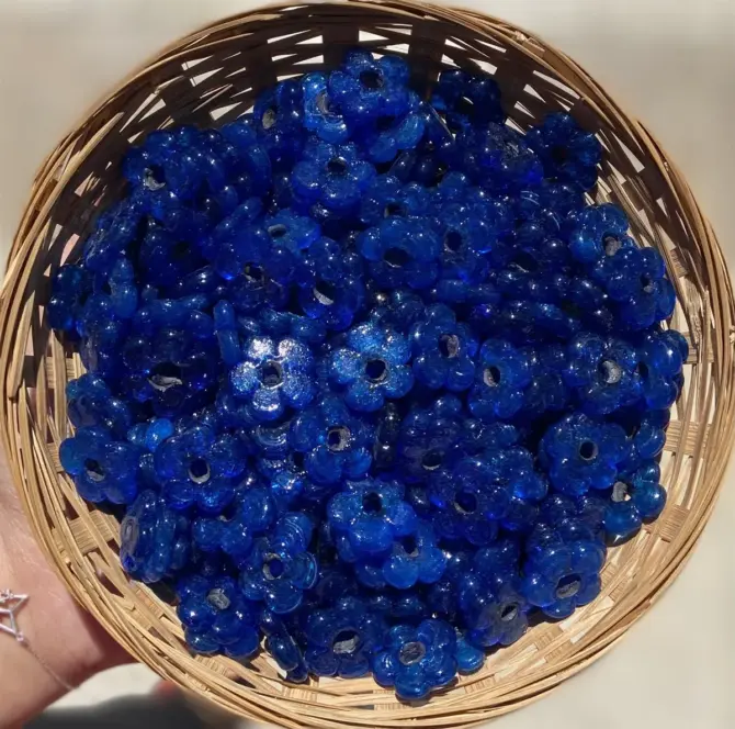 Lonjew Handmade Flower Beads Navie Blue HM1159 10Pcs 20mm