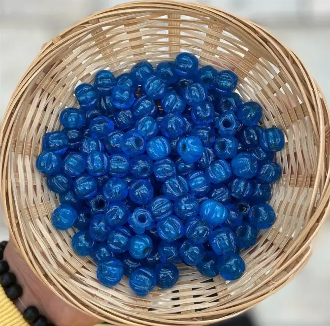Lonjew Handmade Macaroni Glass Beads Blue HM1111 10Pcs 10mm