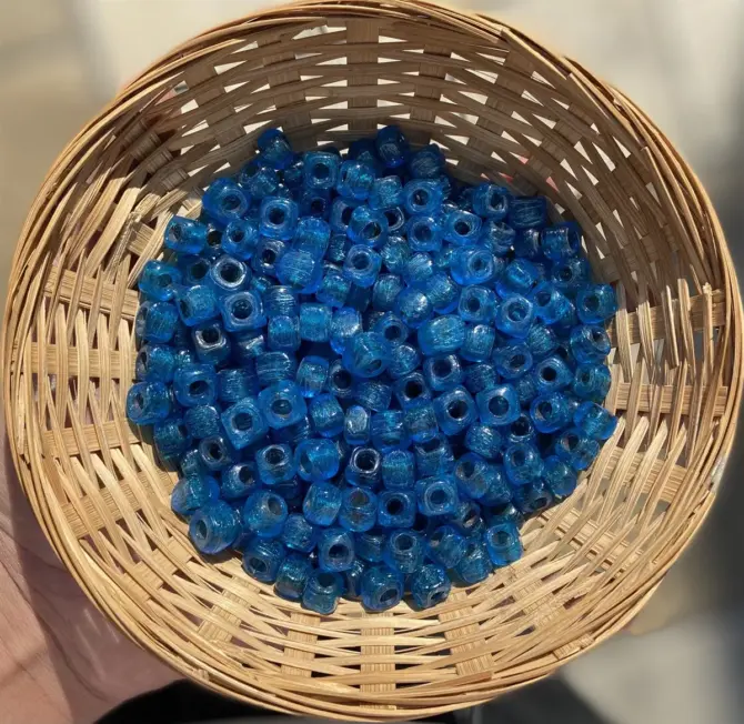 Lonjew Handmade Square Glass Beads Clear Blue HM1026 10Pcs 7mm