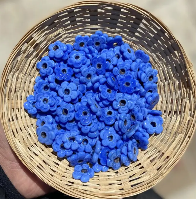 Lonjew Handmade Flower Beads Azure Blue HM1165 10Pcs 20mm