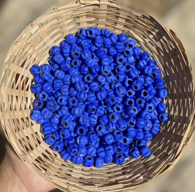 Lonjew Handmade Macaroni Glass Beads Light Brilliant Azure HM1124 10Pcs 10mm
