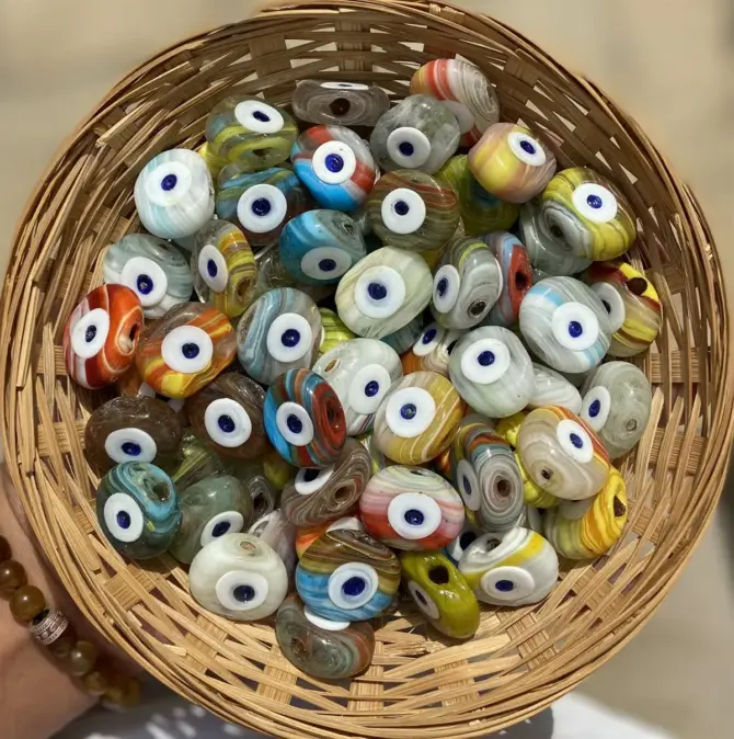 Lonjew Handmade Evil Eye Glass Beads Marbling Color HM1074 10Pcs 22mm