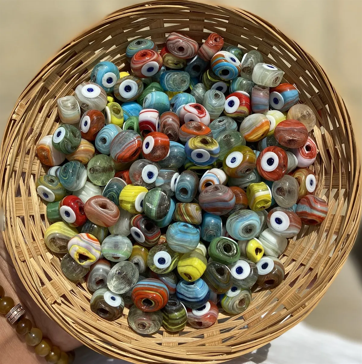 Lonjew Handmade Evil Eye Glass Beads Marbling Color HM1060 10Pcs 12mm