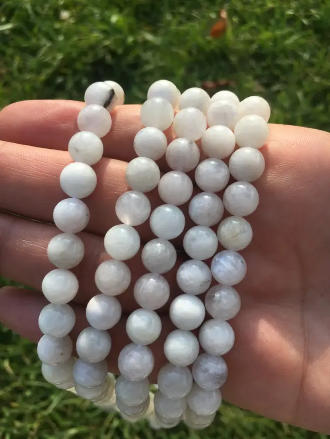 Moonstone Beads 8mm, A Grade Natural Stone Hand-Cut Round Bead - Image 4