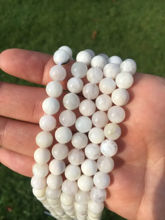 Moonstone Beads 8mm, A Grade Natural Stone Hand-Cut Round Bead - Image 2