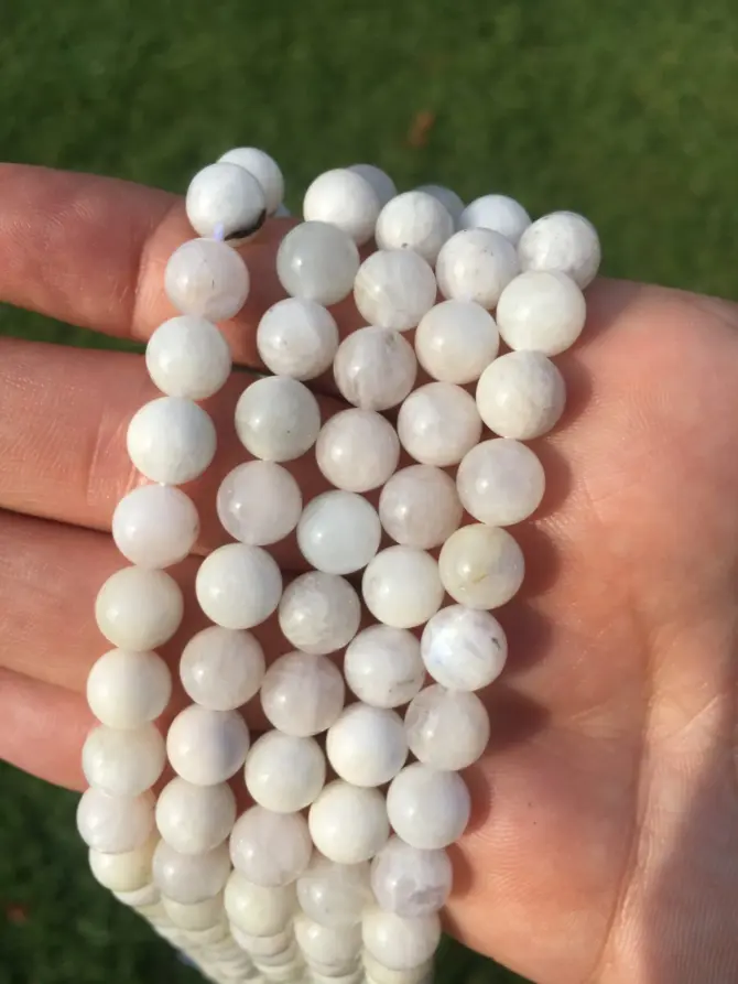 Moonstone Beads 8mm, A Grade Natural Stone Hand-Cut Round Bead - Image 5
