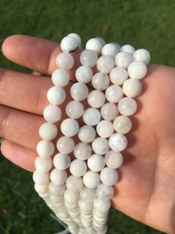 Moonstone Beads 8mm, A Grade Natural Stone Hand-Cut Round Bead - Image 6