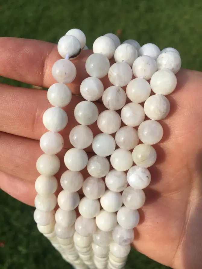 Moonstone Beads 8mm, A Grade Natural Stone Hand-Cut Round Bead - Image 7