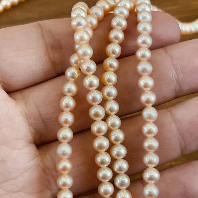 Lonjew Real Pearls 5-5.5mm AAA Grade Quality Approx 76 Pcs One Strand (Pink Color) - Image 7