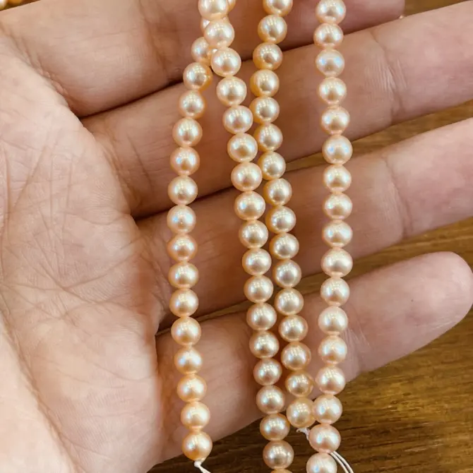 Lonjew Real Pearls 5-5.5mm AAA Grade Quality Approx 76 Pcs One Strand (Pink Color) - Image 8