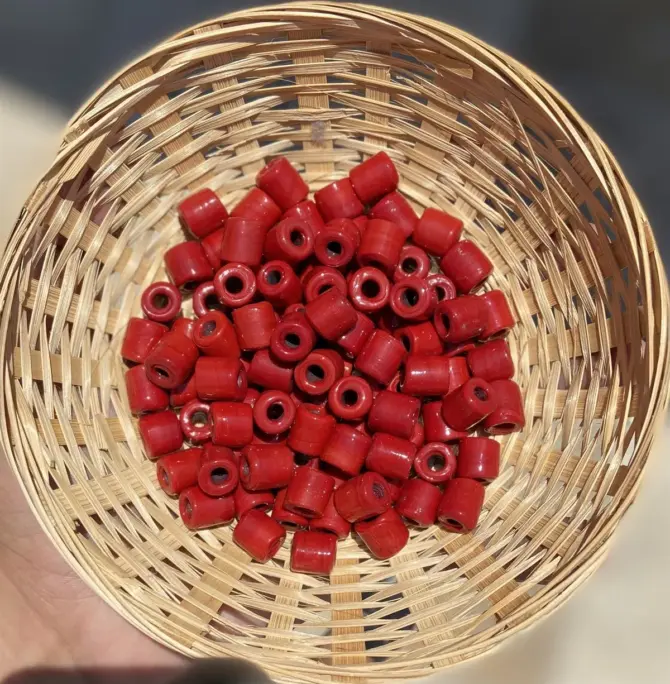 Lonjew Handmade Tube Glass Beads Red HM1080 10Pcs 13mm