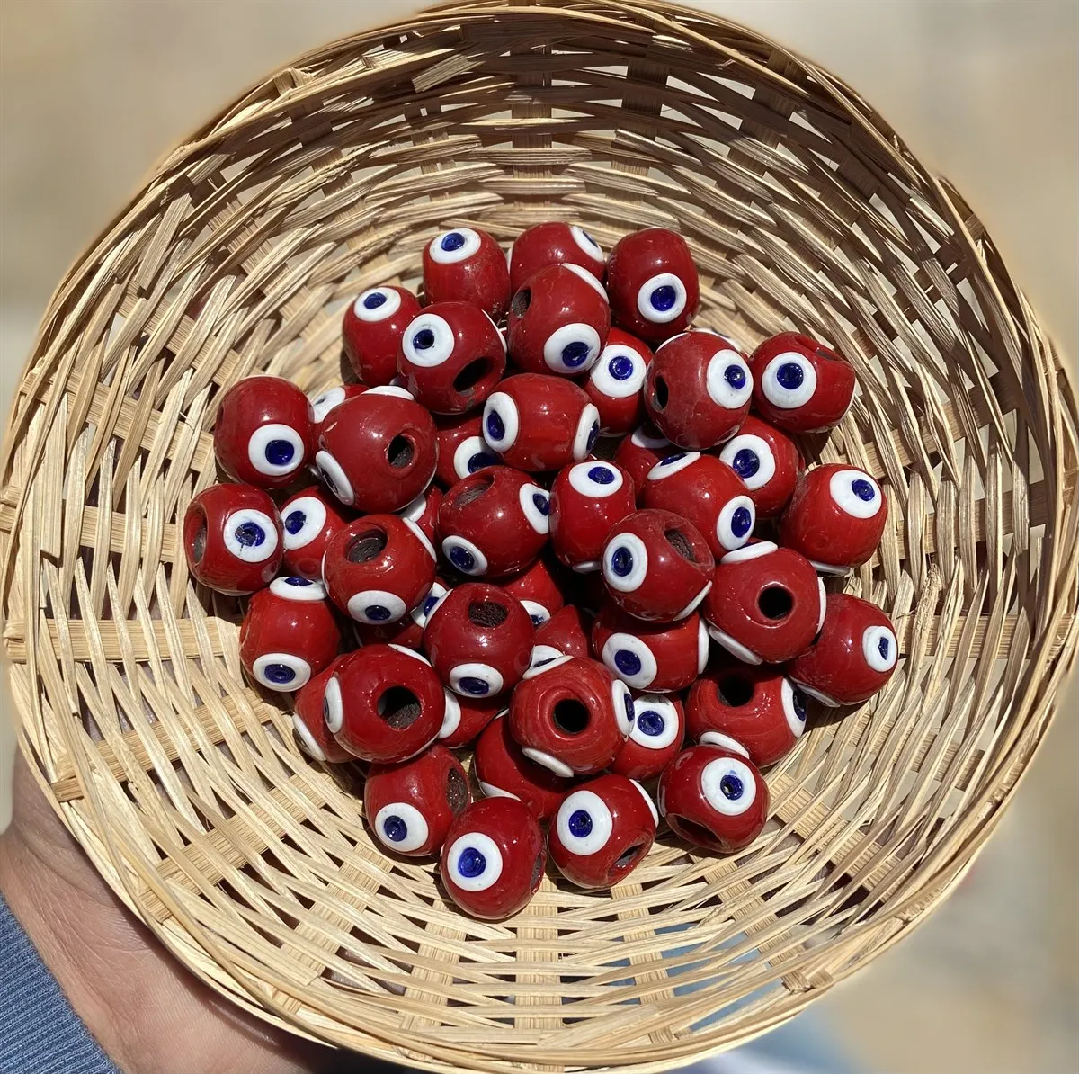 Lonjew Handmade Round Eye Design Glass Beads Red HM1109 10Pcs 14mm
