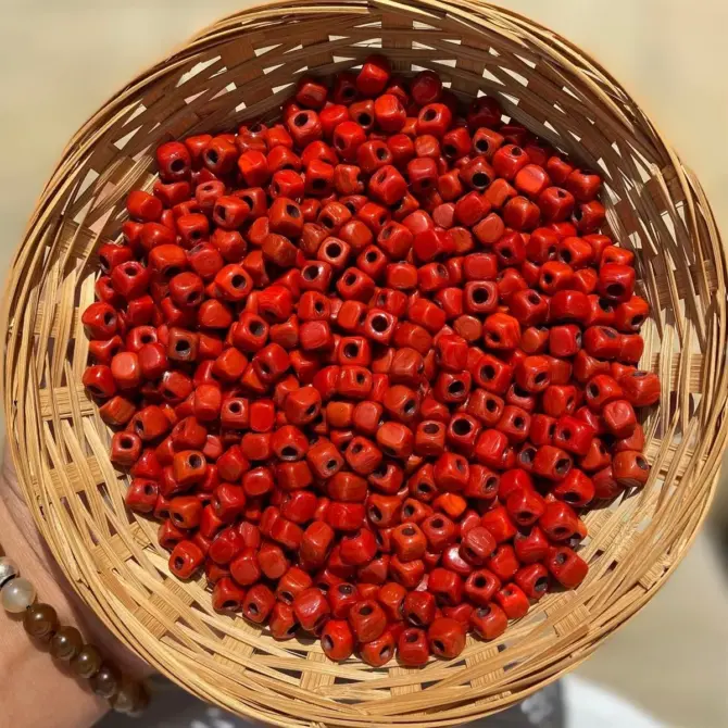 Lonjew Handmade Square Glass Beads Red Color HM1043 10Pcs 5mm
