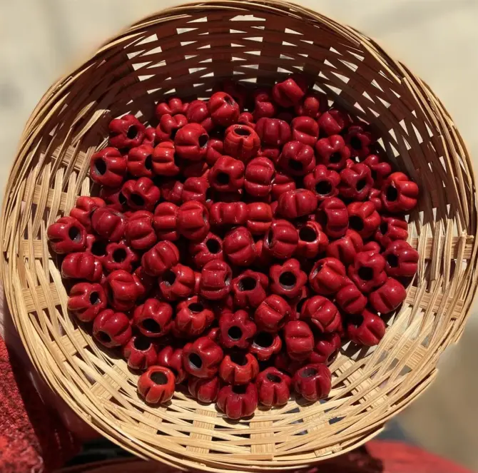Lonjew Handmade Macaroni Glass Beads Red HM1114 10Pcs 10mm