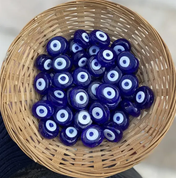 Lonjew Handmade Evil Eye Glass Beads Indigo Blue HM1073 10Pcs 22mm