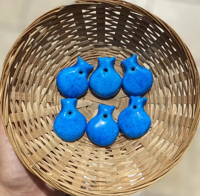 Lonjew Handmade Assyrian Pomegranate Beads Blue HM1167 5pcs 40mm