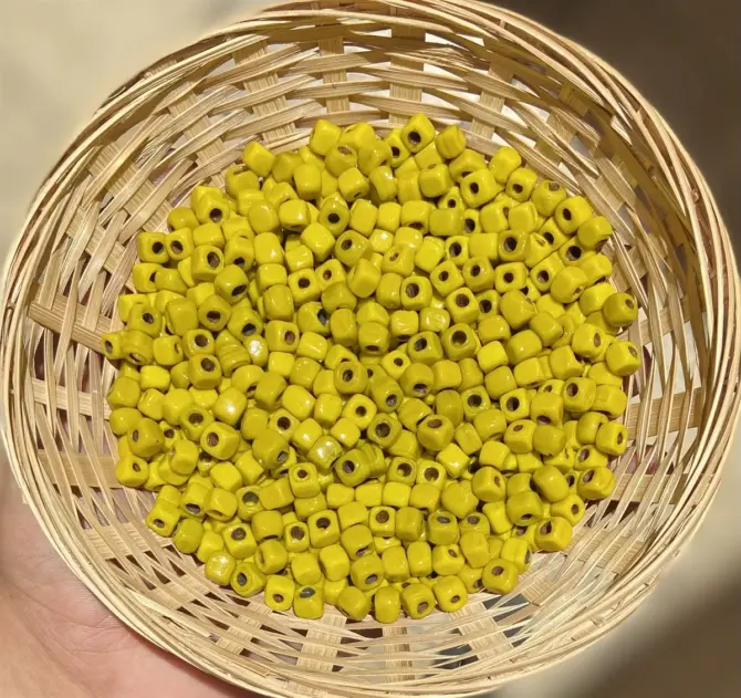 Lonjew Handmade Square Glass Beads Yellow Color HM1040 10Pcs 5mm