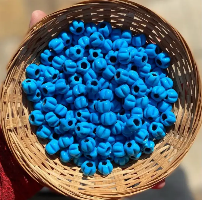 Lonjew Handmade Macaroni Glass Beads Turquoise HM1115 10Pcs 10mm